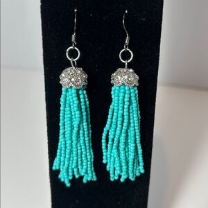 Turquoise Beaded Tassel Earrings